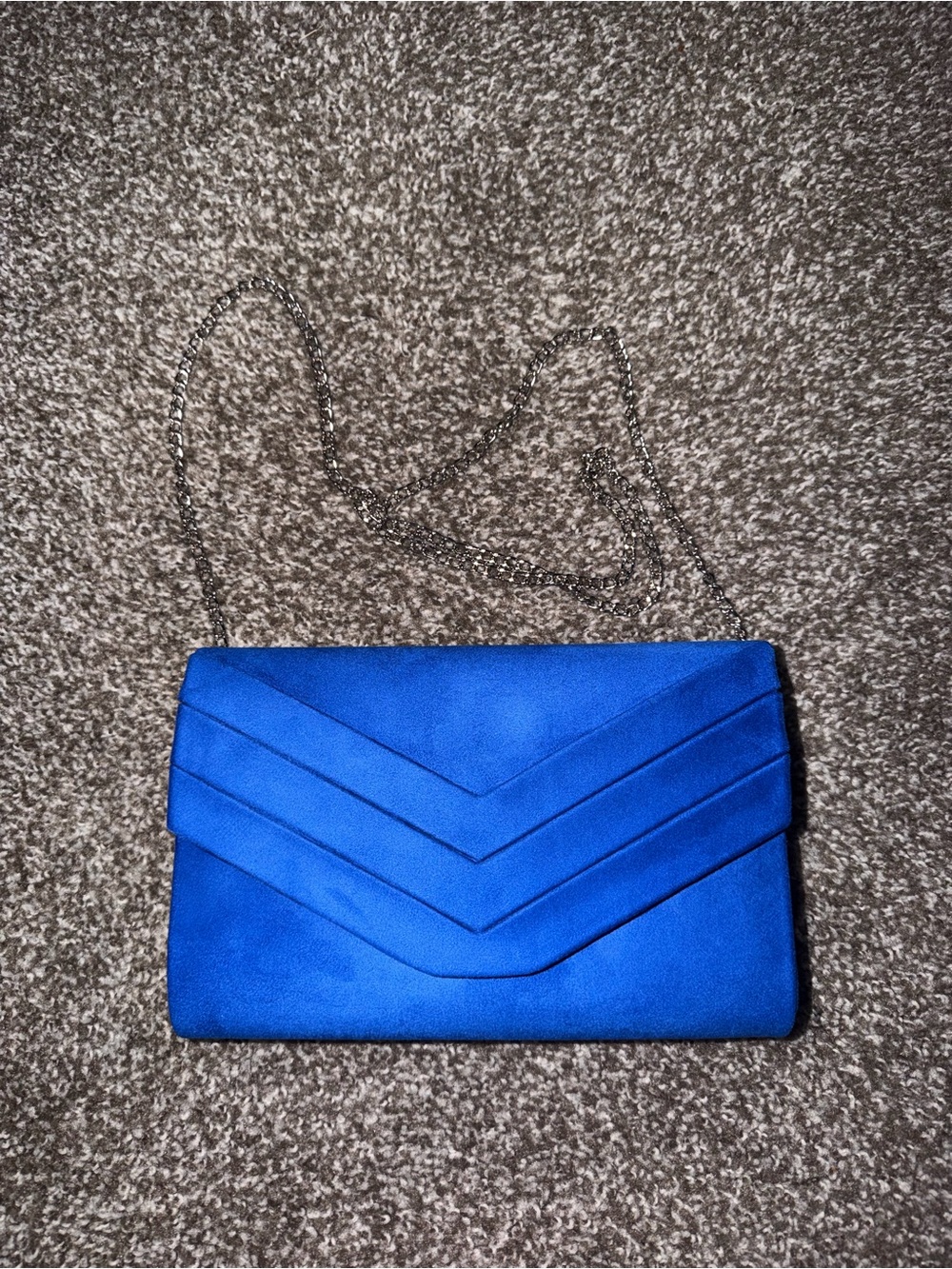 Blue Chevron Envelope Chain Clutch